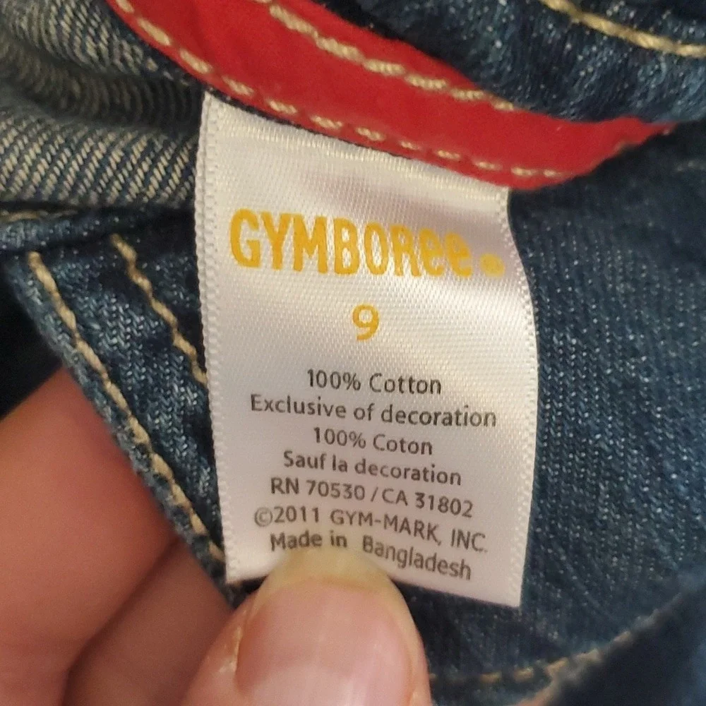 Gymboree Girls Denim Short Sleeve Embroidered Polka‎ Dot Snap Dress Size 9